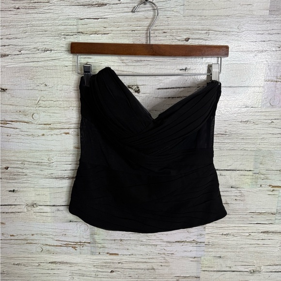 Bebe Black Strapless Top sheer ruched size 8 - Picture 1 of 7